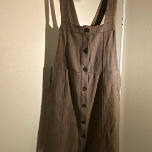 Topshop brown plaid mini overall dress Women’s size 6